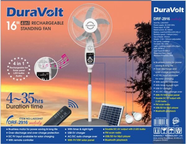 Duravolt 16-inch 4-in-1 Rechargeable Fan